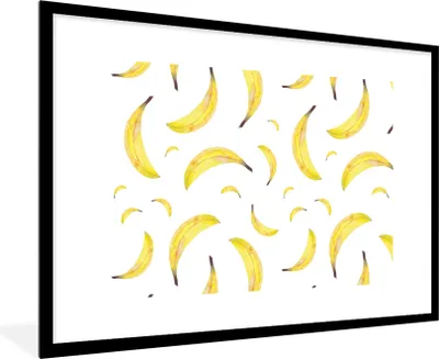 Produktbild von MuchoWow® Gerahmtes Poster Bananen - Obst - Weiß 90x60 cm - Poster mit Schwarzem Bilderrahmen Wandposter Rahmen Foto Bilder - Wanddekoration - Fotos