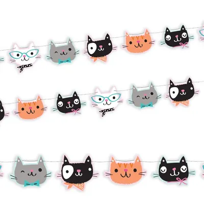 Produktbild von Kätzchen Party Motivgirlande, 1,67m, Katzengesichter aus Pappe, 14 cm