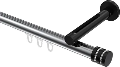 Produktbild von Interdeco Innenlaufstange / Gardinenstange mit Innenlauf Chrom / Schwarz, Typ Siteno Estana (Glitzerkappe), 20 mm Ø 1-läufig, 480 cm