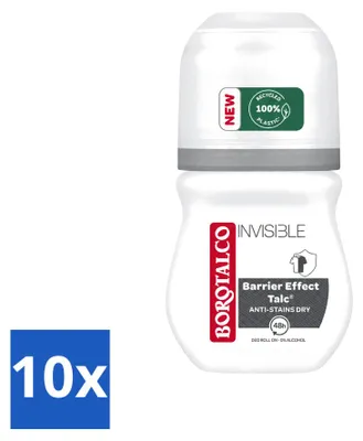 Image de 10 déodorants roll-on invisibles Borotalco - 0% d'alcool - 50 ml - Pack économique - 10 pièces