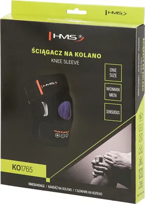 The image shows the packaging of a knee sleeve, with the product itself displayed on the box.