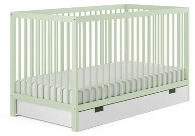 Obrázek produktu pro Dětská postýlka se zásuvkou a matrací Dětská postýlka 60x120 a 70x140 cm výškově nastavitelné a odnímatelné příčky | 60x120 cm bukové dřevo zelené velmi stabilní Vyrobeno v Evropě