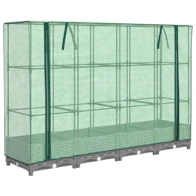 Produktbild von Hochbeet mit Gewächshaus-Aufsatz Rattan-Optik 160x40x123 cm
