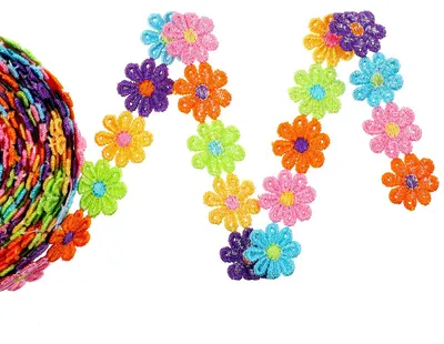 Blumen-Spitzenband 7,5 m x 2,5 cm, Gänseblümchen, Polyester, Dekoration
