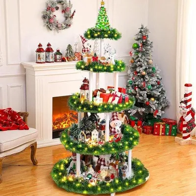 Produktbild von Weihnachtsbaum Dekoration - Feriendorf - Feierliche Ausstattung - 5 Ebenen Design - 150 cm Höhe - Naturholz
