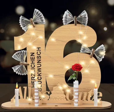 Produktbild von 18. Geburtstag Mädchen Junge, Geldgeschenke Holz Mit LED Lichterkette, Geschenk Zum 18