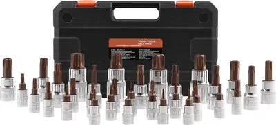Obrázek produktu pro SucceBuy 34dílná sada nástrčných klíčů s bity Torx, T6-T70, pevná hvězda a odolná proti manipulaci, ocel S2