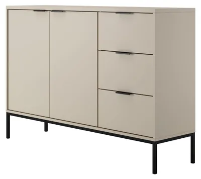 Produktbild von Kommode mit 3 Schubladen und 2 Schränken, modernes Sideboard, Stahlrahmen Kaschmir / Schwarz