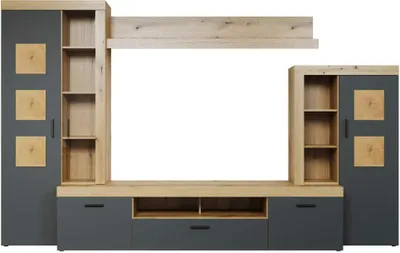Produktbild von Tyler WO:Ko.+Fr.Blenden  Evoke Oak Nachbildung,Fr.Anthrazit Melamin,Abs.Applikation,Wohnwand
