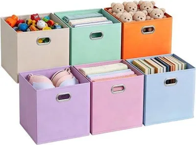 Productafbeelding van Opbergdozen van stof, 30x30x30 cm, set van 6 | Ideaal voor kasten, het opbergen van speelgoed en kinderkamers | Stofdichte dozen met metalen handgrepen