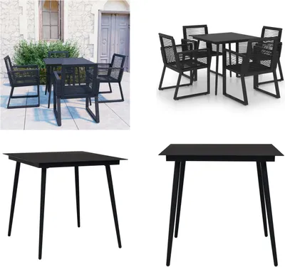 Produktbild von vidaXL 5 tlg. Garten Essgruppe PVC Rattan Schwarz - Garten-Essgruppe - Garten-Essgruppen - Essgruppe - Essgruppen