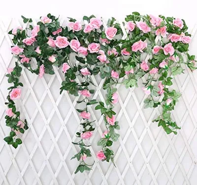 Produktbild von PromoHome® Girlande mit Kunstrosen, 2 Stück, 220 cm, hängende Seidenblumen für drinnen und draußen, rosa
