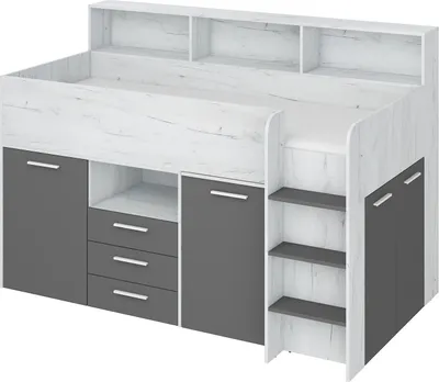Produktbild von Bett mit Schreibtisch NEO R Rechts 80x200 cm Schlafzimmer-Sets Hochbett Etagenbett craft weiß / graphit
