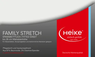 Produktbild von Heike Spannbettlaken, Jersey Family Stretch, 97% Mako-Baumwolle 3% Elasthan, 230 gr/m2, bis 35 cm Höhe (Weiß, 90x200 cm-100x220 cm)
