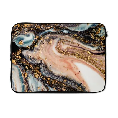 Produktbild von MuchoWow® Laptop Hülle 13 Zoll Marmoroptik - Gold - Schwarz - Glitzer - Chic Laptoptasche - Laptophülle - Sleeve - Rundumschutz