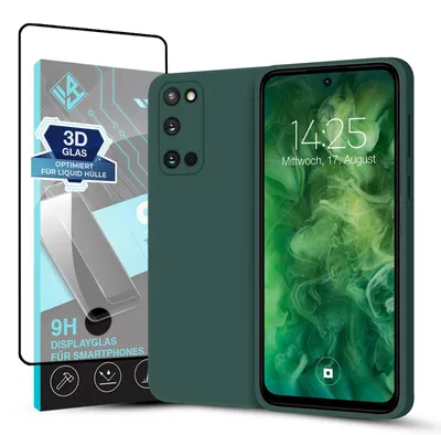 Produktbild von Hülle für Samsung Galaxy S20 mit 9H Displayglas Displayschutz Case Cover Bumper Smartphone Softgrip Schutzhülle Farbe: Grün