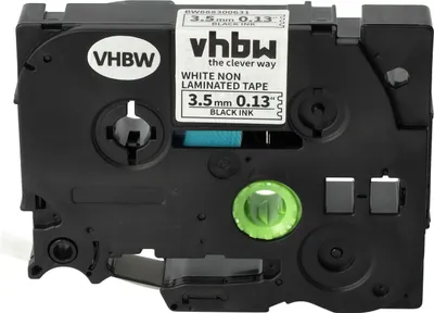 Produktbild von vhbw Schriftband-Kassette kompatibel mit Brother PT D600VP, D610BTVP, H105, E550WVP, H105WB, H200, H110 Etiketten-Drucker 8m x 3,5mm Schwarz auf Weiß