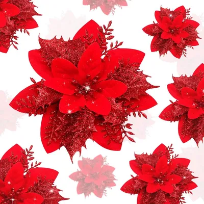 Produktbild von Weihnachtsblumen Christbaumschmuck Blüten - Glitzer - 14 cm - 10 Stück - Rot - Für Weihnachten und Feiern