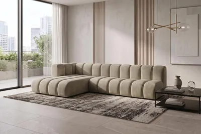 Produktbild von Kaiser Möbel Modulares Ecksofa in L-Form, Velvet-Stoff Riviera, Beige, Links, GRAND 295 cm, KI-generiertes Bild