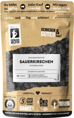 Produktbild von Sauerkirschen, getrocknet, entsteint & ungeschwefelt, getrocknete Kirschen, ungezuckert, 125g