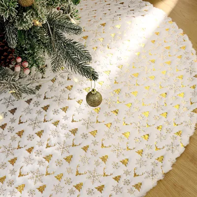 Weihnachtsbaumrock, Schneeflocken, Goldpailletten, 120 cm