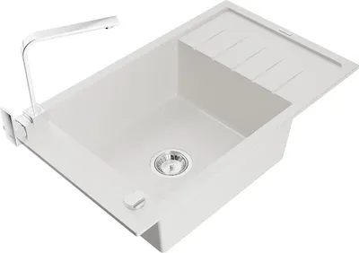 Produktbild von Mexen Elias 1 Becken-Granitspüle mit Abtropffläche und Mischbatterie Rita, Weiß - 6511-20-670300-00