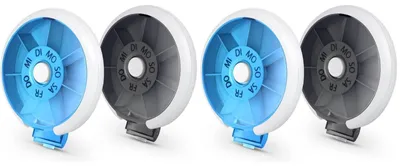 Productafbeelding van Tablettenhouder voor 7 dagen, rond, set van 2, blauw en zwart, 9 cm, BPA-vrij