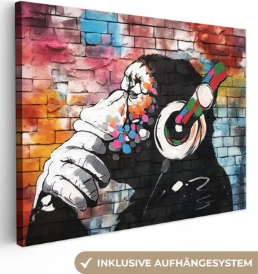 Produktbild von Leinwandbilder 80x60 cm - Graffiti - Affe - Farbenfroh - Kunst - Tier, Bilder Wohnzimmer Modern, Wanddeko