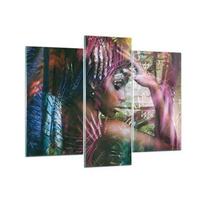 Produktbild von Bilder auf glas - frau modern - 130x100cm - Glasbilder - Wandbilder - Bilder - Kunstdruck - zum Aufhängen bereit - Wanddekoration aus Glas - Glas Bilder - Wandbild auf Glas - 3 Teile - GCB130x100-3501