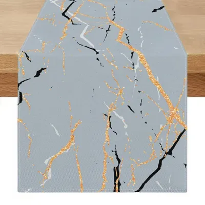 Obrázek produktu pro Běžec na stůl, 40 x 180 cm, šedá a bílá, s texturou mramoru, vyrobený z lnu a polyesteru, lze prát