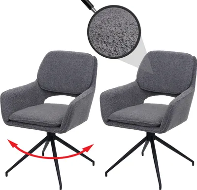 Produktbild von 2er-Set Esszimmerstuhl HWC-N74, Küchenstuhl, drehbar Auto-Return, Stoff Bouclé (540g/m²)   grau