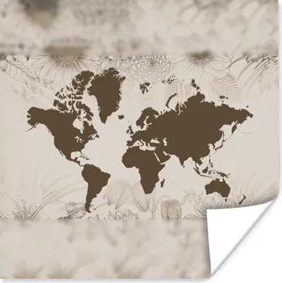 Produktbild von MuchoWow® Poster Weltkarte - Blumen - Grün 75x75 cm - Wand Dekoration