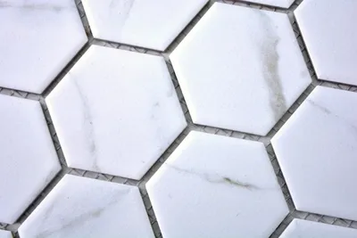 Produktbild von Handmuster Mosaik Fliese Keramik weiß Hexagon Carrara Optik Wandfliesen Badfliese MOS11G-0102_m