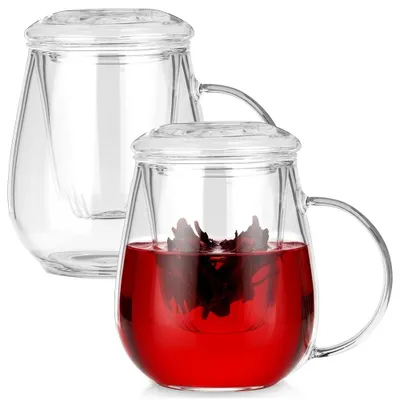 Obrázek produktu pro Vilde | Hrnky na čaj sada 2 ks - 530 ml - se sítkem a víčkem - Borosilikátové sklo - Vhodné do myčky