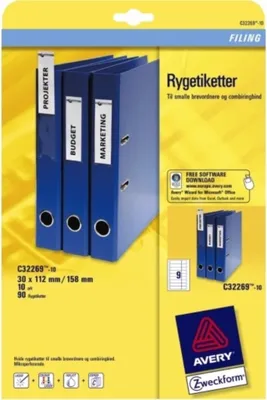 Obrázok produktu pre Vkladacie štítky do priečinkov úzke biele 90x kus