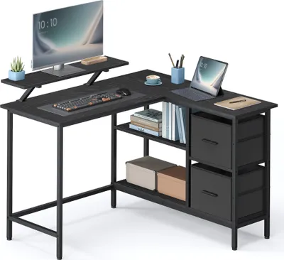 Produktbild von VASAGLE  L-förmige Schreibtisch Eckschreibtisch  Computertisch mit Schubladen 115cm schwarz