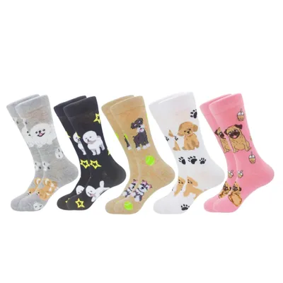 Produktbild von 5 Paar Lustige Socken mit Hundemotiven – Bunte Uni Baumwollstrümpfe (Gr. 35–42) – Perfektes Geschenk für Tierliebhaber!, A0628