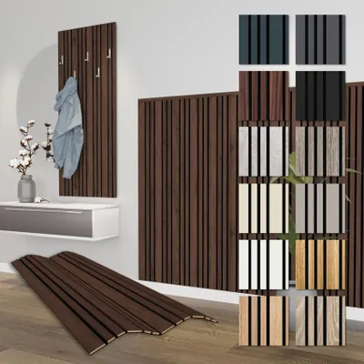 Produktbild von HEXIM Akustikpaneele 4 Stück 138,5x60cm Holz Mila - flexible Holzpaneele Platten Wandpaneele Wanddeko Wand Kombipaneel Wandverkleidung Schalldämmung Akustikfilz braun (3.32m² Catania Oak)