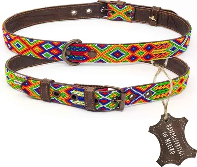 Produktbild von ALTEZAR Buntes Hundehalsband aus Leder Tribal Farbenrausch Handgemacht in Mexiko - Größe XL