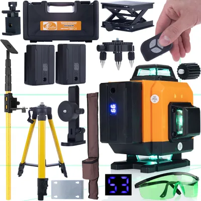 Zdjęcie produktu dla Rosfix Set Orange Tiger ROT16L – 16-liniowy Poziom Laserowy, 360° Zielony, IP54, 2 x 3500 mAh, Statyw, Drążek Teleskopowy, Uchwyt Ścienny