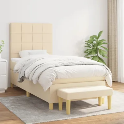Produktbild von Cloris Designermöbel Boxspringbett mit Matratze Creme 90x190 cm Stoff 2024 Neu