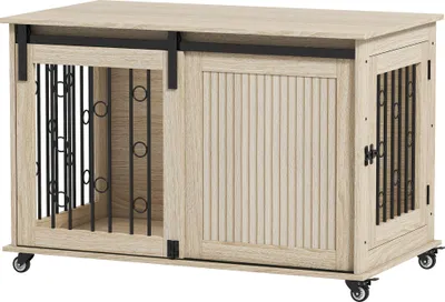 Produktbild von Hundebox auf Rädern, Schiebetür, 100 x 56 x 65 cm, Holz, Stahl