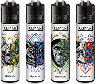 Produktbild von Clipper Reibradfeuerzeuge Geometrical Animals, 4 Stück