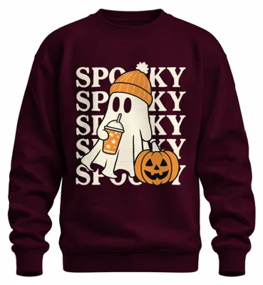 Immagine prodotto di Halloween Spooky Ghost Pumpkin Beanie Autunno Cute Retro Unisex Felpa Pullover, Borgogna, XXL