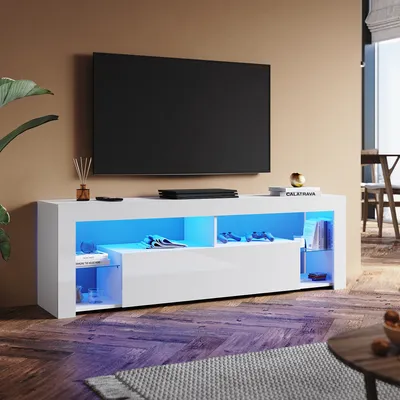 Immagine prodotto di Mobile TV SONNI bianco lucido 160 x 35 x 50,5 cm Dotato di striscia luminosa RGB e mobile contenitore
