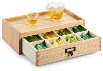 Immagine prodotto di Omgoods - Scatola per tè in legno con 8 scomparti e cassetto, ideale per l'organizzazione