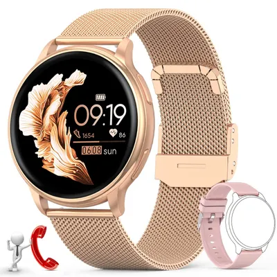 Produktbild von Smartwatch Damen Touchscreen Armbanduhr mit Bluetooth Anruf IP67 Wasserdicht mit Schlafmonitor Pulsuhr Blutdruck Musikkontrolle Sportuhr Roségold