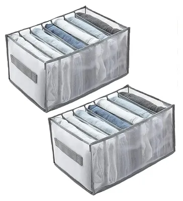 Kleiderschrank-Organizer, 2 Stück, 6 Fächer, 44x28x22 cm, grau