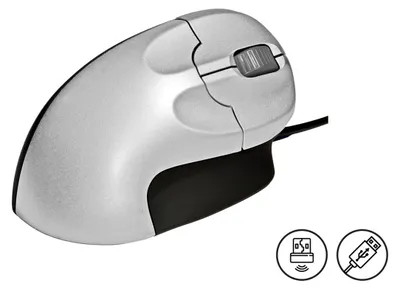 Produktbild von BakkerElkhuizen Grip Mouse Wireless, rechts, Vertikale Ausführung, Optisch, RF Wireless, 1600 DPI, Schwarz, Silber