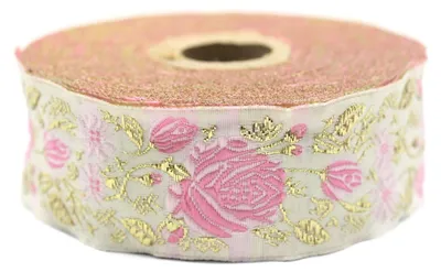Jacquard-Band, hellrosa/gold, 10 m x 35 mm, Stickband